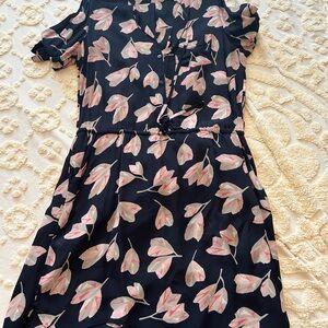 VINTAGE Lucky Brand Floral Print Navy Dress